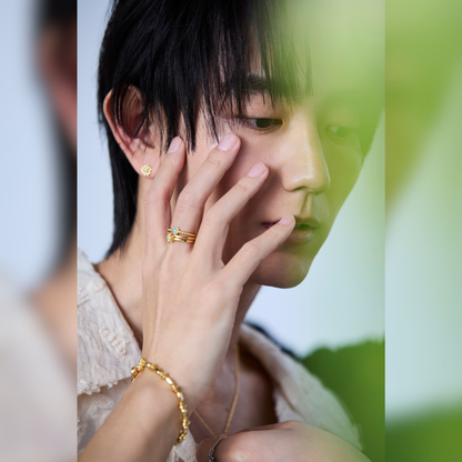 《Pierced earrings》Blue Bloom ｜Gold　（Luxe)