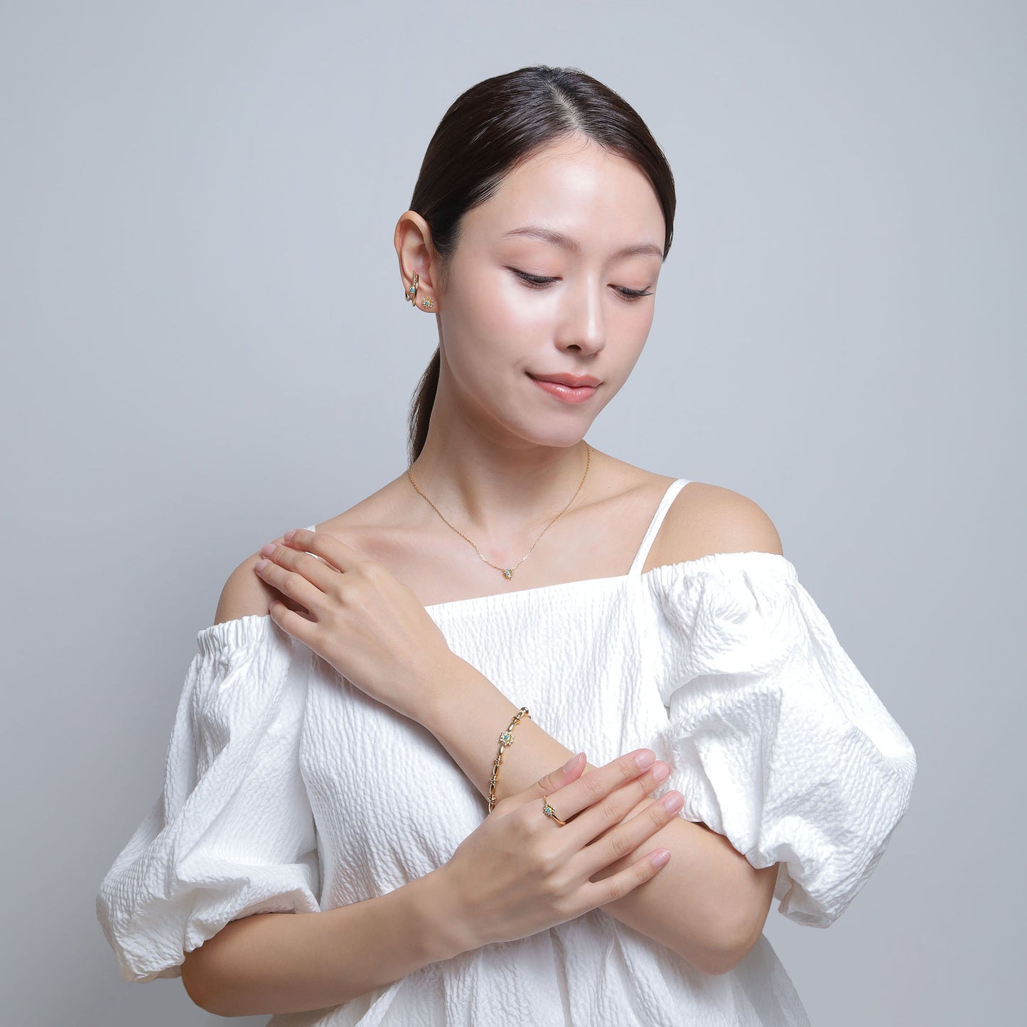 《Pierced earrings》Blue Bloom ｜Gold　（Luxe)