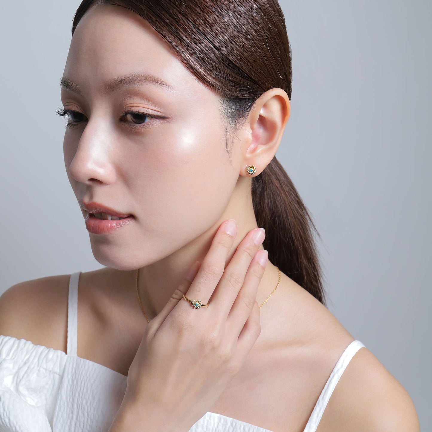 《Pierced earrings》Blue Bloom ｜Gold　（Luxe)