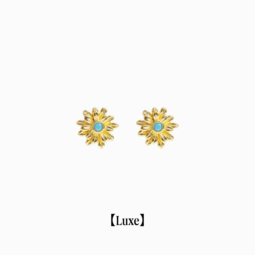 《Pierced earrings》Blue Bloom ｜Gold　（Luxe)